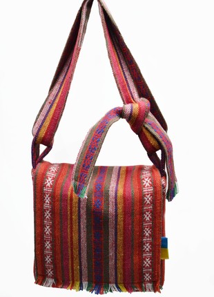 Women's crossbody shoulder mini bag made of handmade textiles "Khovanets"8 photo