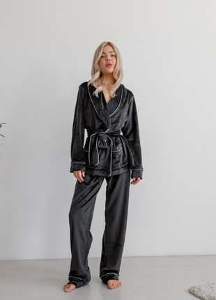 Pajamas with a belt velor Eva Black