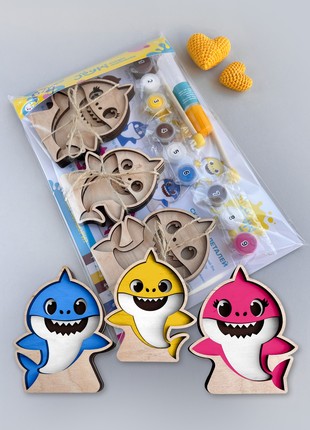 Joyki 3d wooden coloring book creativity kit «Baby Shark | Shark Famil»