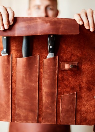 Personalized Leather Knife Roll, Custom Chef Knife Roll, Copper Gift for Men4 photo
