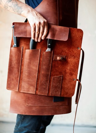 Personalized Leather Knife Roll, Custom Chef Knife Roll, Copper Gift for Men5 photo