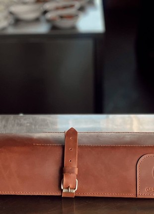 Personalized Leather Knife Roll, Custom Chef Knife Roll, Copper Gift for Men6 photo