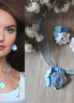 Blue handmade  jewelry set  , earrings and pendants2 photo