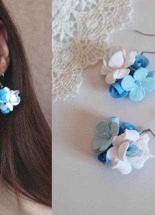 Blue handmade  jewelry set  , earrings and pendants5 photo