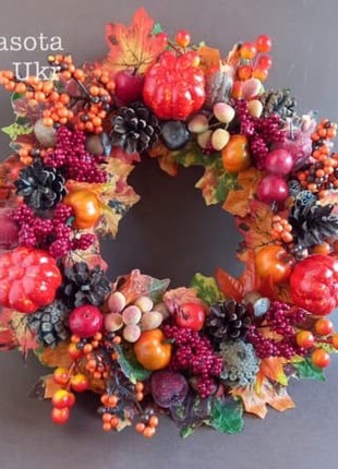 Autumn wreath 38 cm for the door, "Gifts of autumn" collection