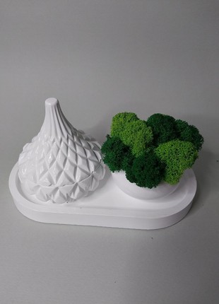 Decorative Gypsum Set: Stand, Mini Moss Sphere, and Keepsake Box