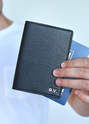 Sturdy leather black passport cover, Personalised document Holder, Monogrammed Wedding Gift Ideas, Genuine Leather Name Travel Accessory