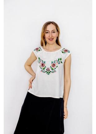 Women's white linen shirt with short sleeves2 photo
