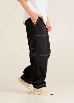 Men's oversized trousers OGONPUSHKA Smoozy black with contrasting seams4 photo