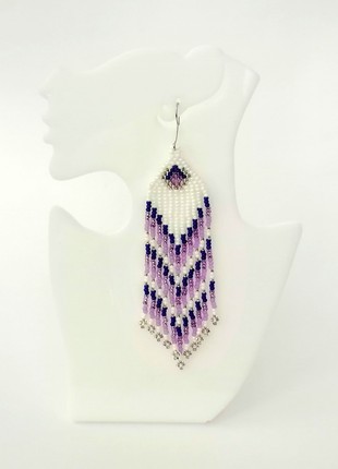 Long "lilac" beaded fringe earrings