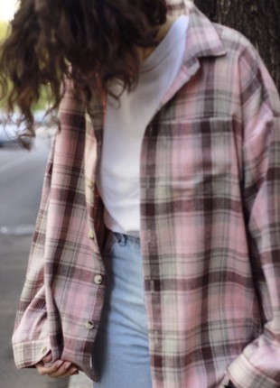 warm check shirt flannel cotton unisex pink
