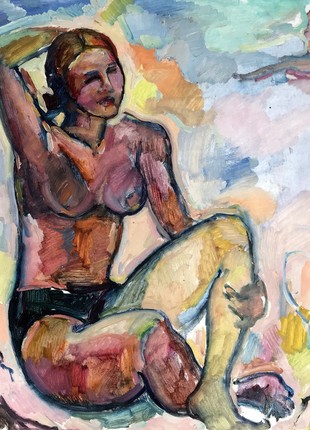 Oil painting A girl sunbathing Peter Tovpev nAAA2732