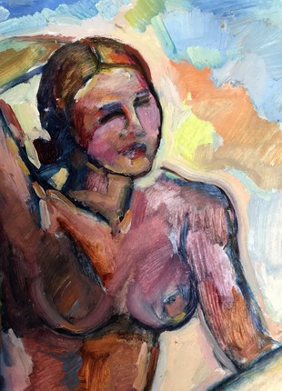 Oil painting A girl sunbathing Peter Tovpev nAAA27329 photo