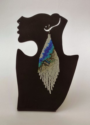 Fringe earrings Ocean Breeze Delight: Handcrafted Beaded Earrings in Serene Blue