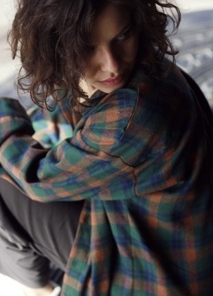 warm check shirt flannel cotton unisex green