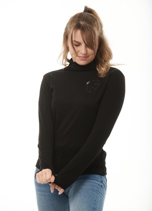Women's turtleneck with embroidery "Dove of peace" black