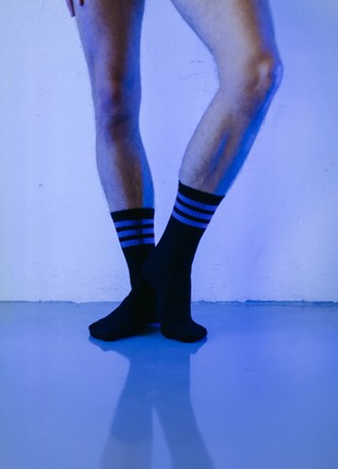 Black socks with dark blue stripes