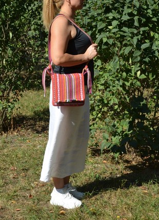 Women's crossbody shoulder mini bag made of handmade textiles "Khovanets"7 photo