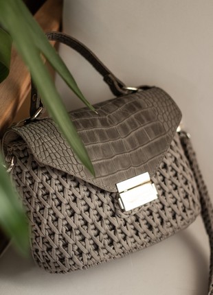 Monique crossbody bag with leather cover, handmade crochet bag