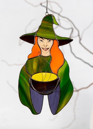 Witch Halloween Stained Glass Suncatcher