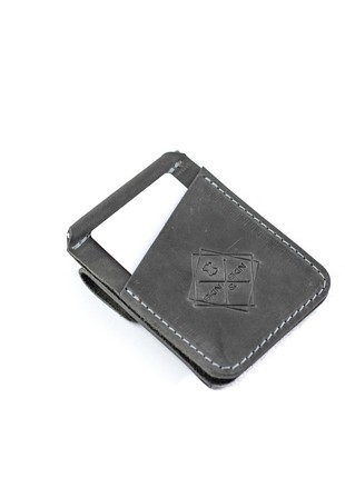 Leather clip for bills, moneyclip gray