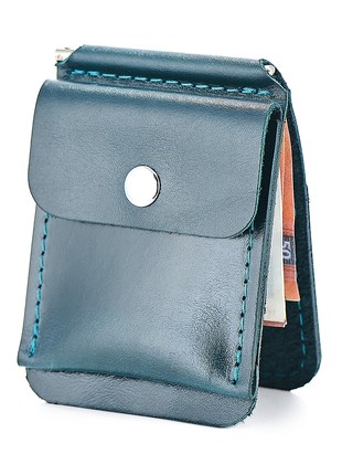 Leather clip for bills, moneyclip green