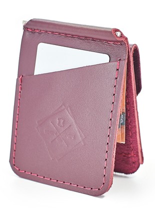 Leather clip for bills, moneyclip burgundy