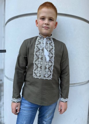 Embroidered shirt for a boy Piccolo khaki Roman