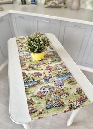Tapestry table runner limaso 45x140 cm. with flowers2 photo