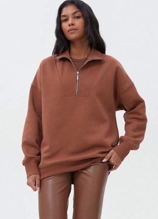 Knitted chocolate loose sweatshirt on fleece