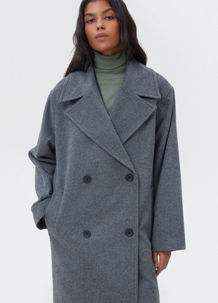 Straight gray double-breasted midi coat with wool