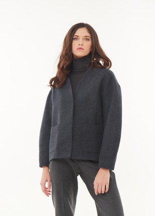 Cropped oversized coat with alpaca wool dark gray