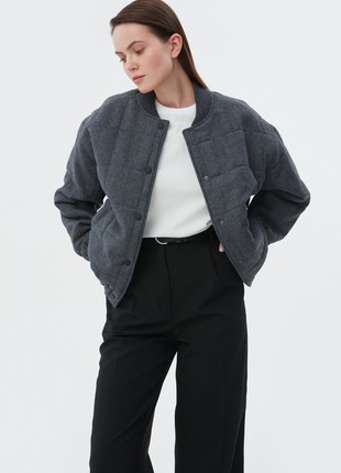 Dark gray coat fabric bomber jacket with wool