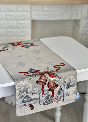 Christmas tapestry table runner  37x100 cm. with silver lurex