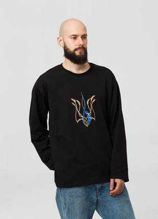 Men's longsleeve oversize with "Mallow trident" embroidery, black