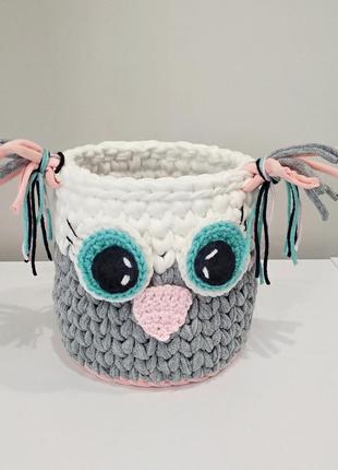 Knitted basket "owl", 1 piece