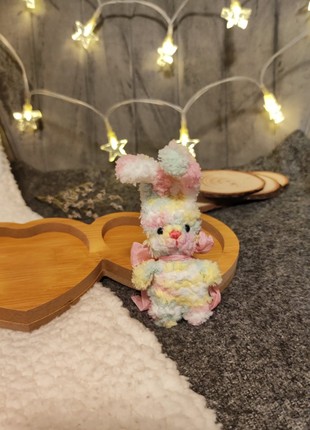 Soft fluffy rainbow bunny rabbit stuffed toy. Handmade