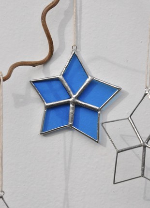 Blue small stained glass star, Suncatcher, Christmas decor, Gift Tree Ornaments
