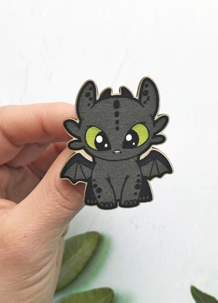 Wooden Dragon Pin: Mythical Handcrafted Lapel Brooch