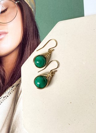 14K gold filled earrings AURORA with malachite