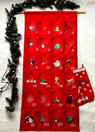 Embroidered Personalized Advent Calendar Christmas Ornaments. Christmas Countdown Calendar Luxury Holiday Decor. Fabric Advent for kids.