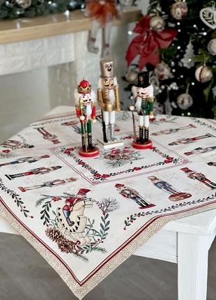 Christmas tapestry tablecloth with silver lurex 97 x 100 cm. festive tablecloth