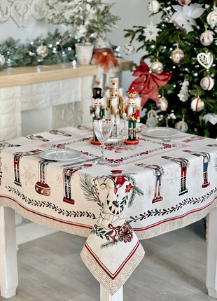 Christmas tapestry tablecloth with gold lurex  137x137 cm. festive tablecloth