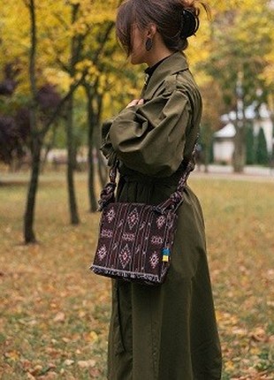 Women's crossbody bag made of natural textile. Handy Handmade mini cross body bag.