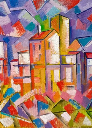 Abstract oil painting Away city Peter Tovpev nDobr831