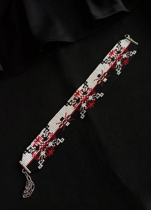 Ukrainian Beaded Necklace: Bravery Encrypted in Traditional Ethnic Style - Black, Red, and White Choker