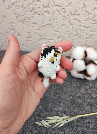 Stuffed mini cat toy. Handmade crochet plushie miniature kitten toy keychain. Gift for cat owner.