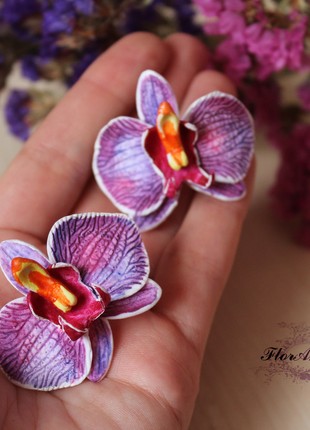 Purple orchid earrings,