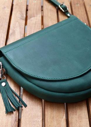 Women's leather minimalist semi-circular bag on a shoulder strap / Green - 010086 photo