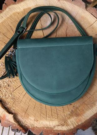 Women's leather minimalist semi-circular bag on a shoulder strap / Green - 010087 photo